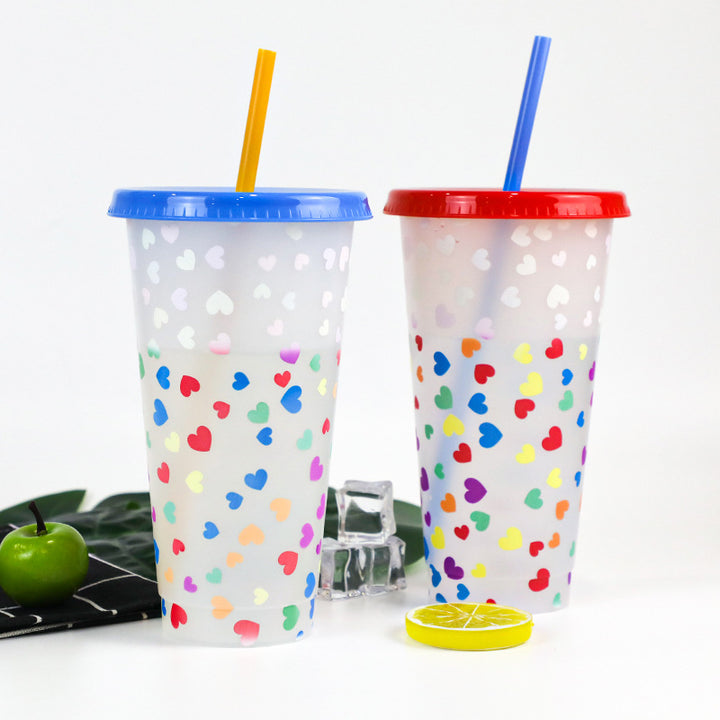 Single-layer Plastic Temperature-sensitive Coffee Color-changing Straw Cup