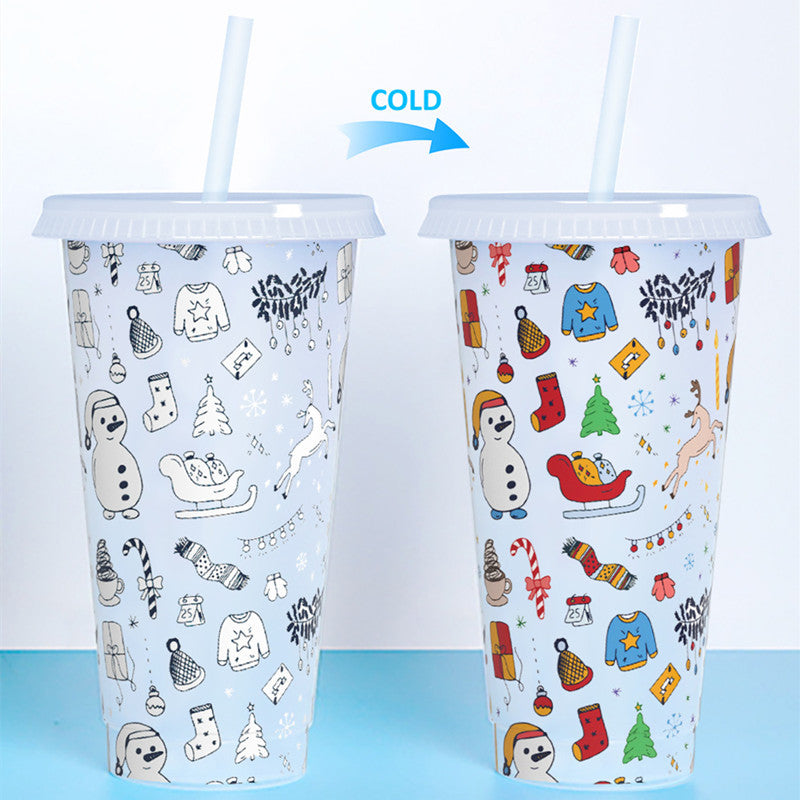 Single-layer Plastic Temperature-sensitive Coffee Color-changing Straw Cup