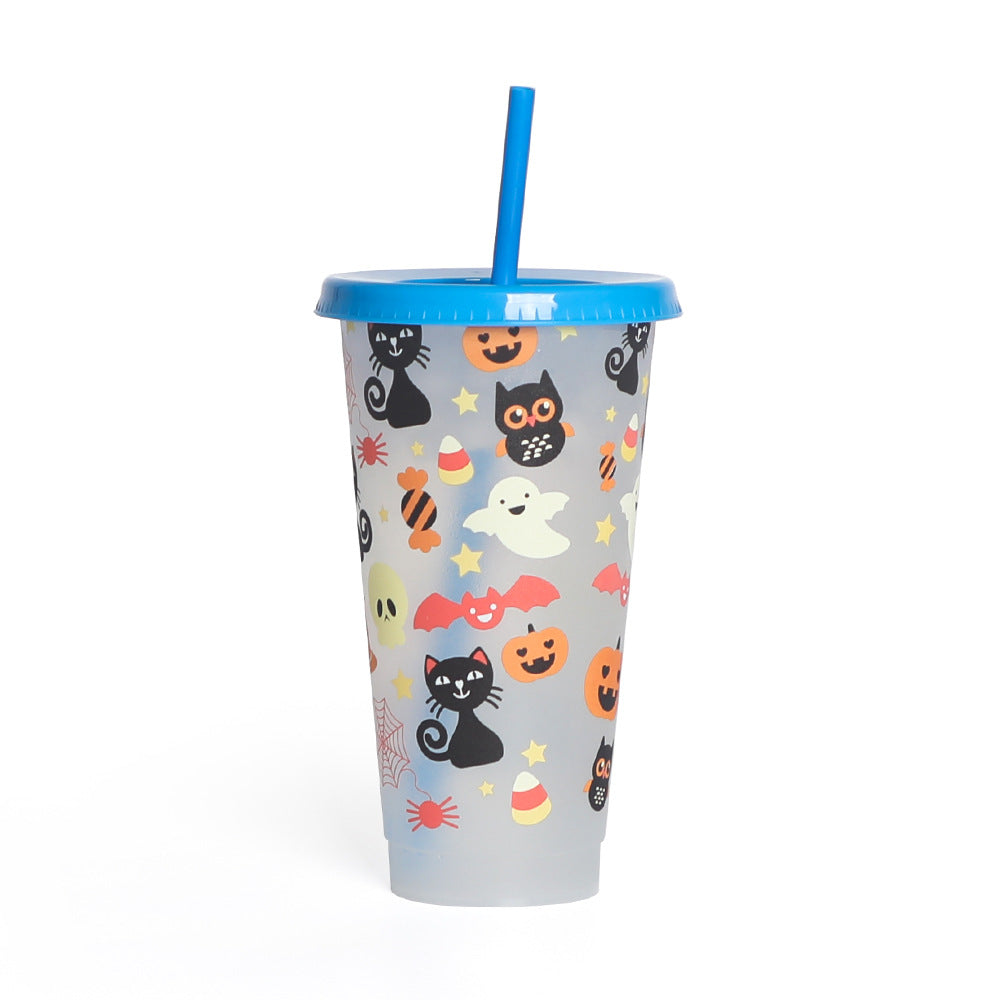 Single-layer Plastic Temperature-sensitive Coffee Color-changing Straw Cup