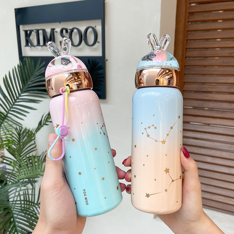 Cartoon Gradient Color Starry Sky Beautiful Rabbit Cup Portable Stainless Steel