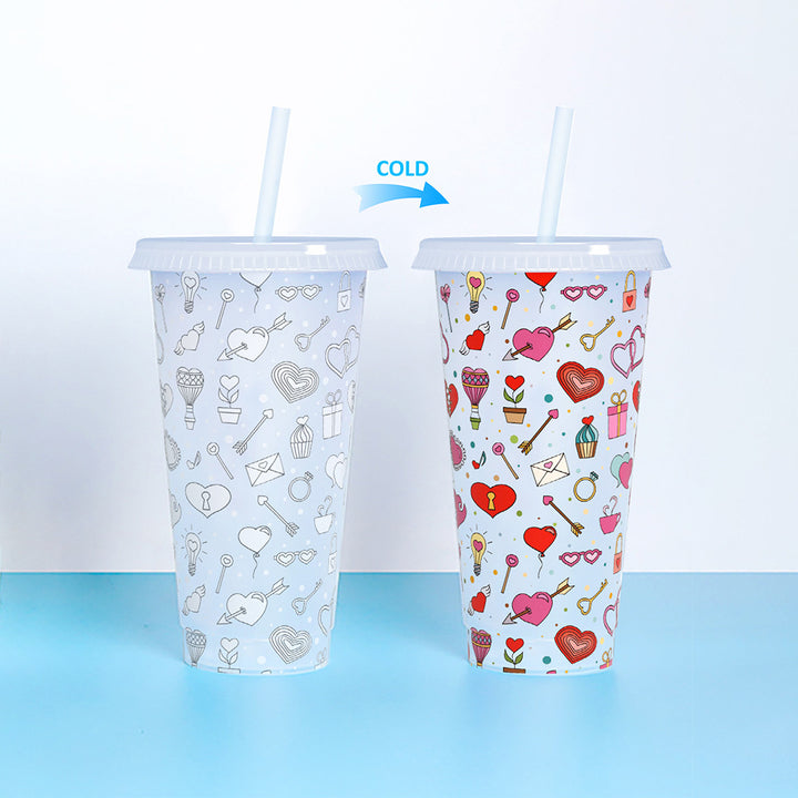 Single-layer Plastic Temperature-sensitive Coffee Color-changing Straw Cup