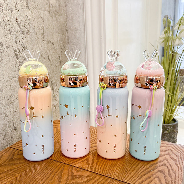 Cartoon Gradient Color Starry Sky Beautiful Rabbit Cup Portable Stainless Steel