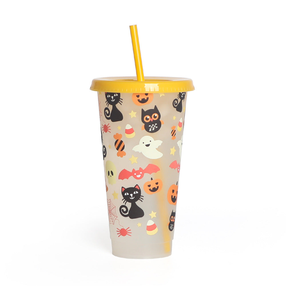 Single-layer Plastic Temperature-sensitive Coffee Color-changing Straw Cup