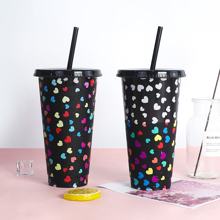 Single-layer Plastic Temperature-sensitive Coffee Color-changing Straw Cup